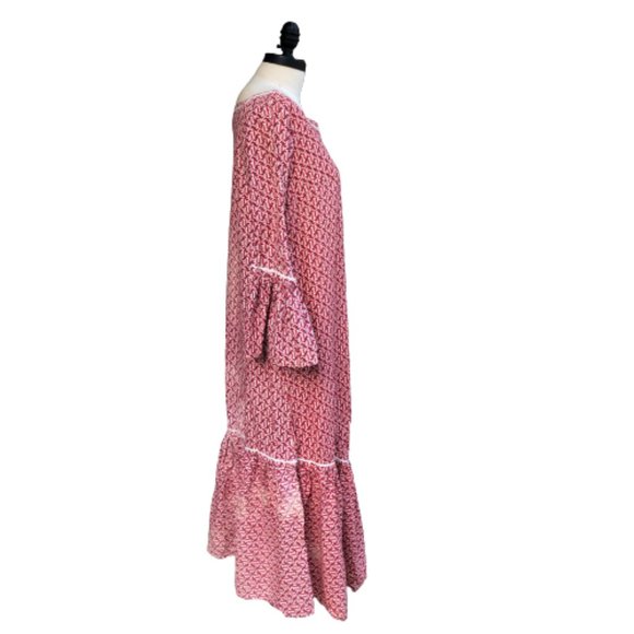 Vtg 60s UAR Egyptian Prairie Cottage Core Patterned Ruffle Maxi Dress Nefertari - Picture 7 of 16